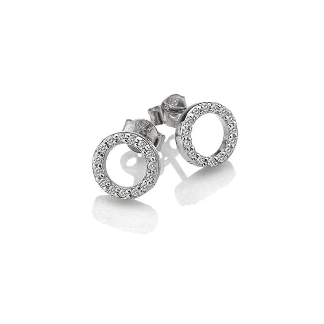 Silver Striking Circle Earrings with White Topaz