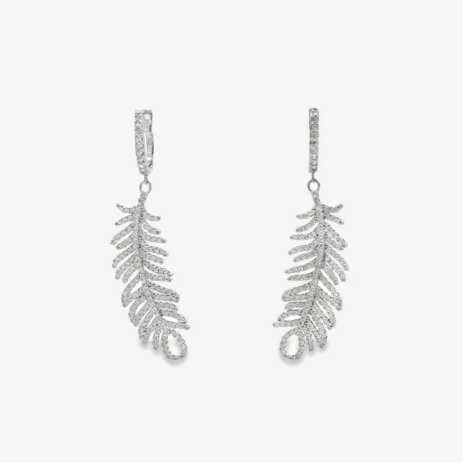 Silver & CZ Pave Feather Drop Earrings