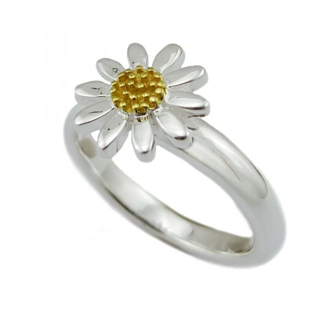 Silver & Gold Daisy Ring, Size L