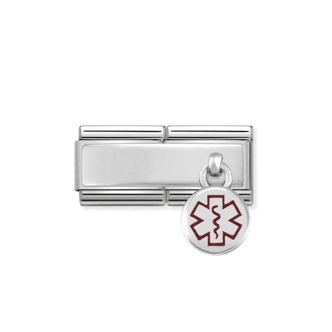Classic Silver Engravable Double Plate Red Enamel Medical Tag Hanging Pendant Charms