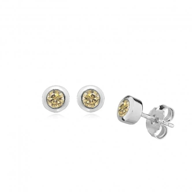 Silver and Champagne CZ November Birthstone Stud Earrings