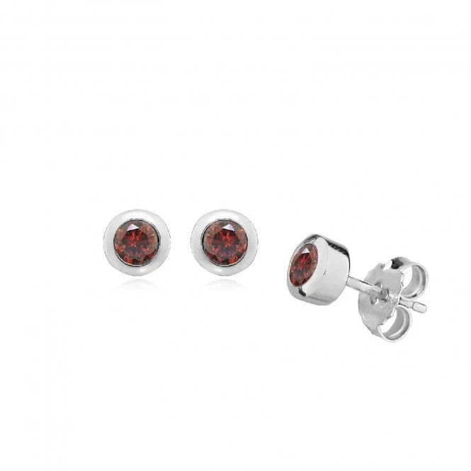 Silver and Red CZ January Birthstone Stud Earrings