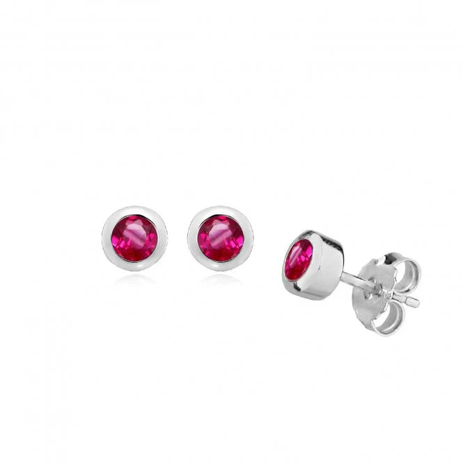 Silver and Red CZ July Birthstone Stud Earrings