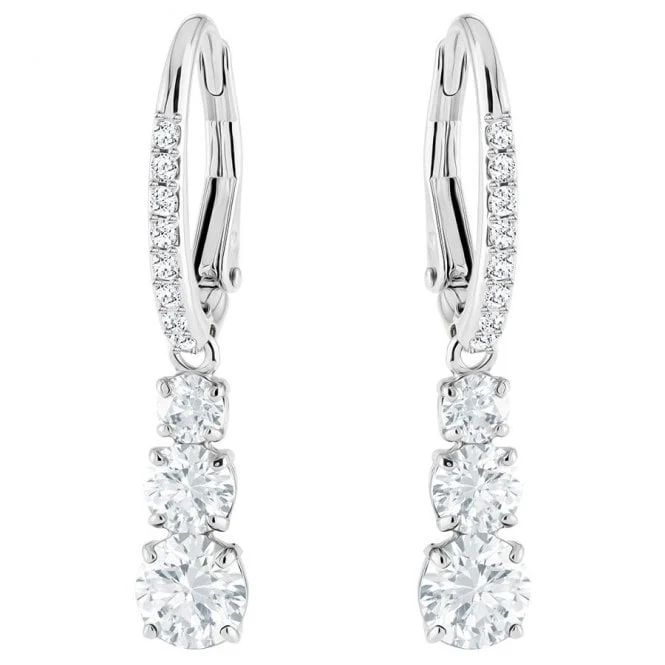 Stilla Attract Trilogy White Crystal Round Earrings in Rhodium Silver