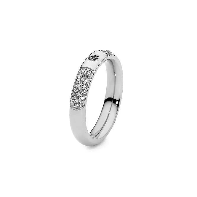 Deluxe Slim Silver and Clear Crystal Ring, Size 52