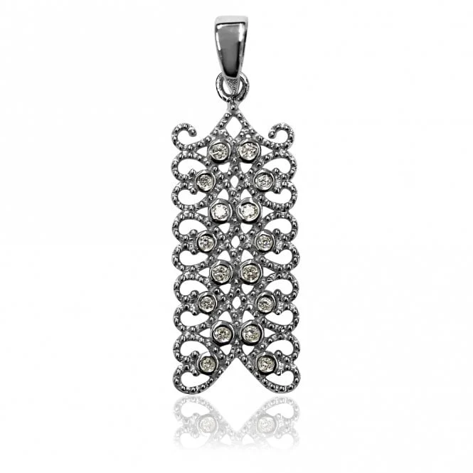 Grace Lace Silver Rectangle CZ Paisley Pendant Necklace