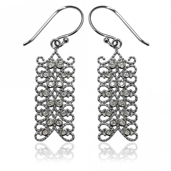Grace Lace Silver Rectangle CZ Paisley Earrings