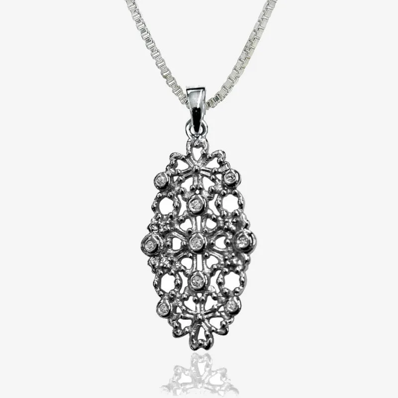 Grace Lace Silver Oval Filigree Pendant Necklace