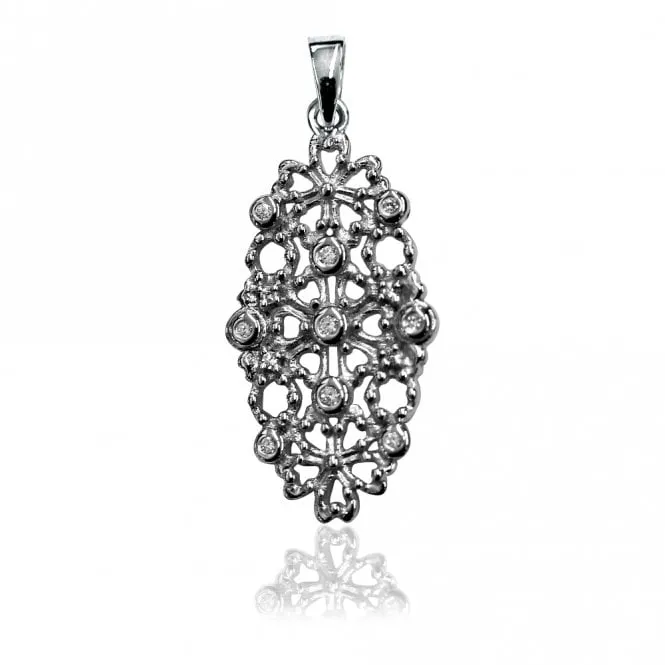 Grace Lace Silver Oval Filigree Pendant Necklace