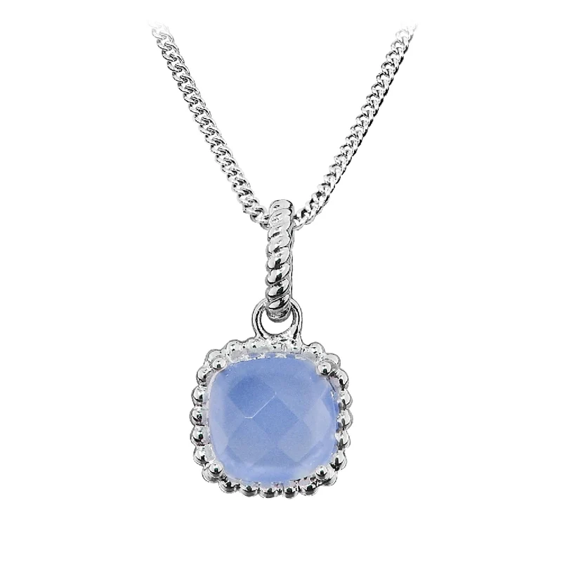 Grace Silver & Blue Chalcedony Square Pendant Necklace