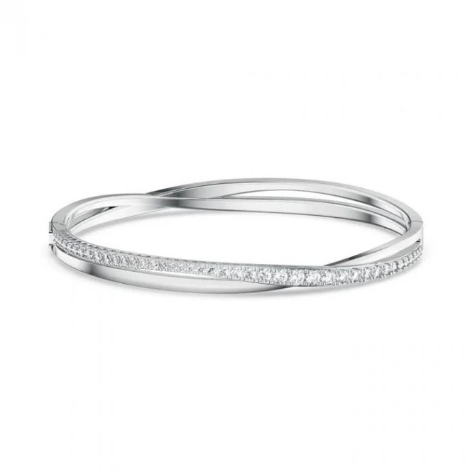 Hyperbola Bangle with White Crystal in Rhodium Silver