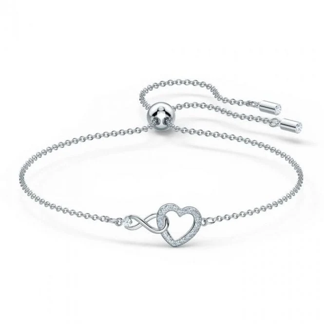 Hyperbola Infinity Heart Bracelet with White Crystal in Rhodium Silver