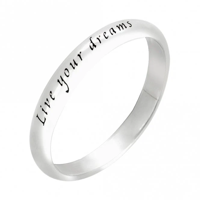 Engraved Silver Live Your Dreams Ring, Size 52