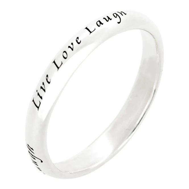 Engraved Silver Live Love Laugh Ring, Size 52