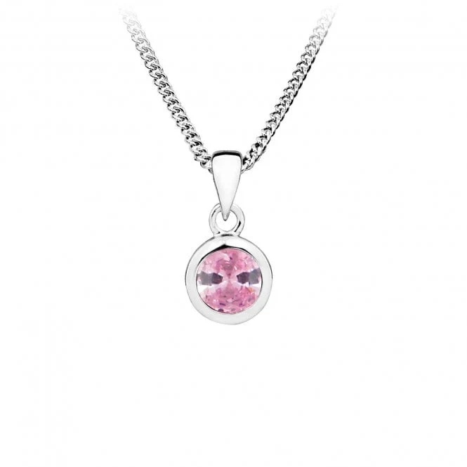 Silver and Pink CZ October Birthstone Pendant Necklace