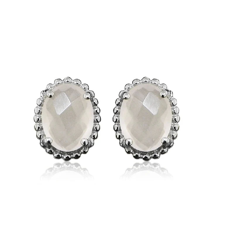 Grace Silver & Pink Chalcedony Oval Stud Earrings