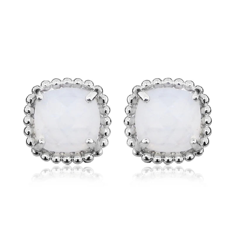 Grace Silver & White Chalcedony Square Stud Earrings