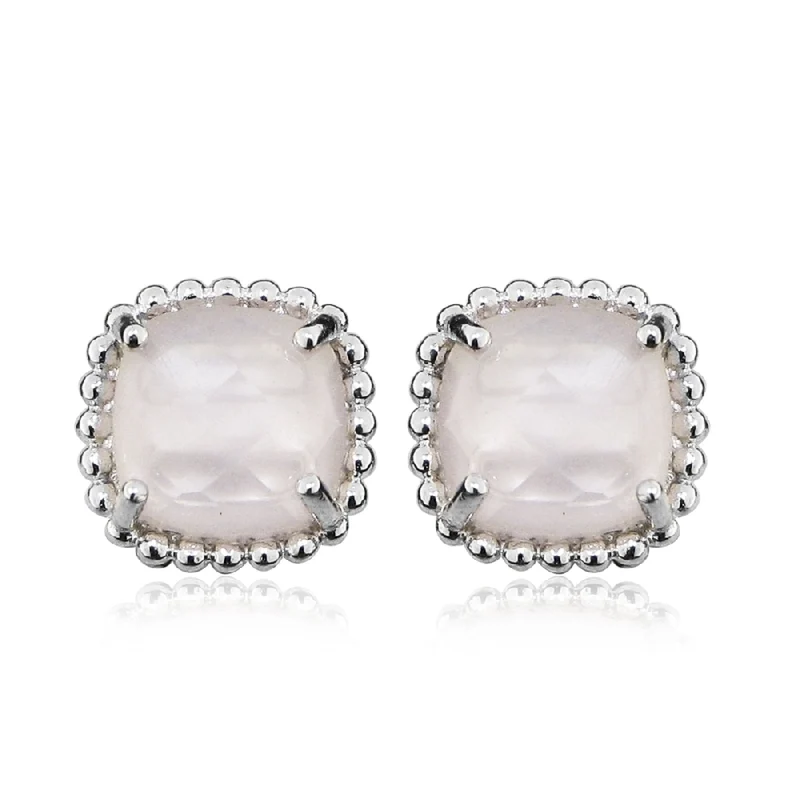 Grace Silver & Pink Chalcedony Square Stud Earrings