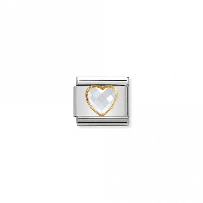 Classic Gold CZ Facetted White Heart Love & Hearts Charms