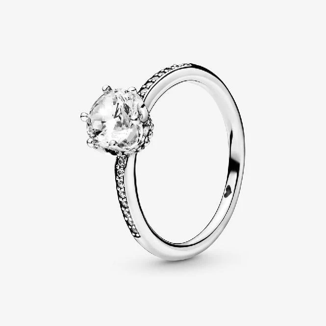 Clear Sparkling Crown Solitaire Ring, Size 56
