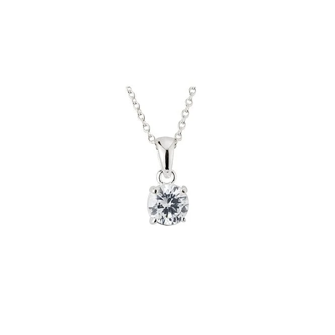 Silver & CZ 7mm Claw Set Pendant Necklace