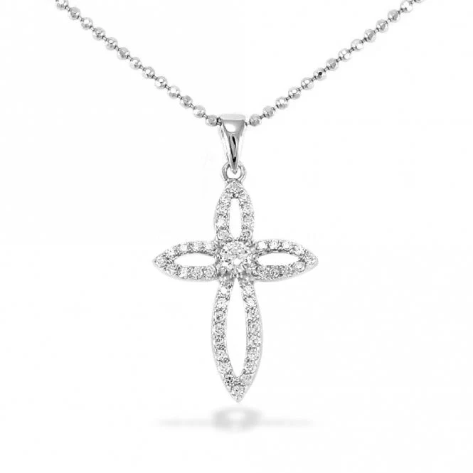 Silver & CZ Pave Open Cross Pendant Necklace