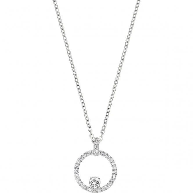 Constella Circle White Crystal Circle Pendant Necklace in Rhodium Silver