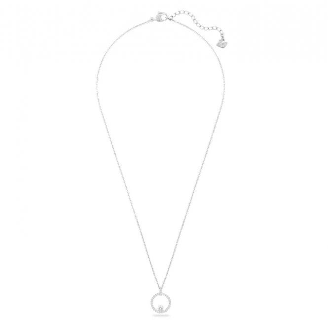 Constella Circle White Crystal Circle Pendant Necklace in Rhodium Silver