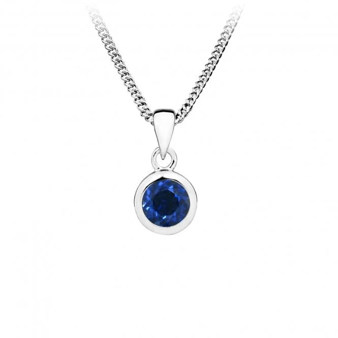 Silver and Dark Blue CZ September Birthstone Pendant Necklace