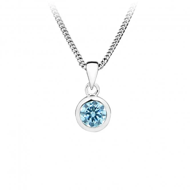 Silver and Light Blue CZ March Birthstone Pendant Necklace