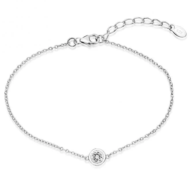 Silver and Clear CZ Single Stone April Birthstone Bracelet