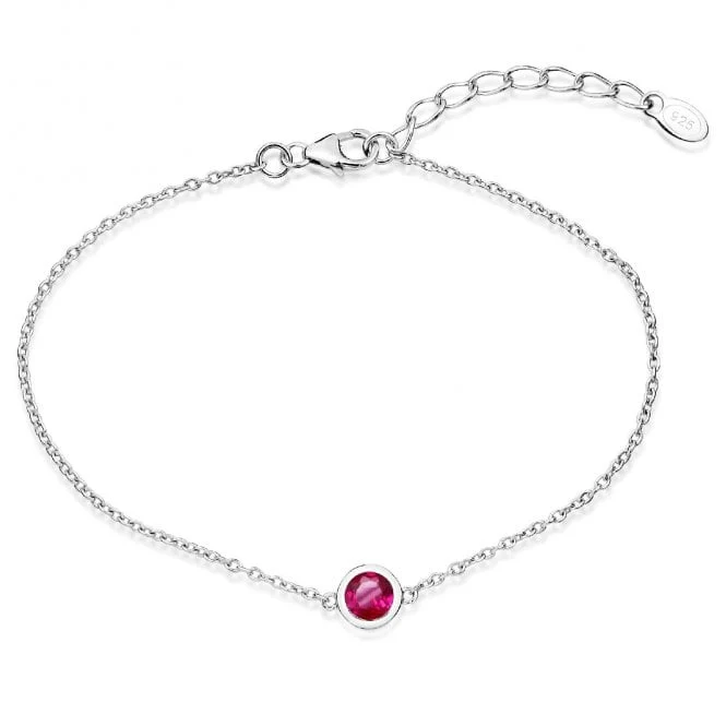 Silver and Ruby Red CZ Single Stone July Birthstone Bracelet