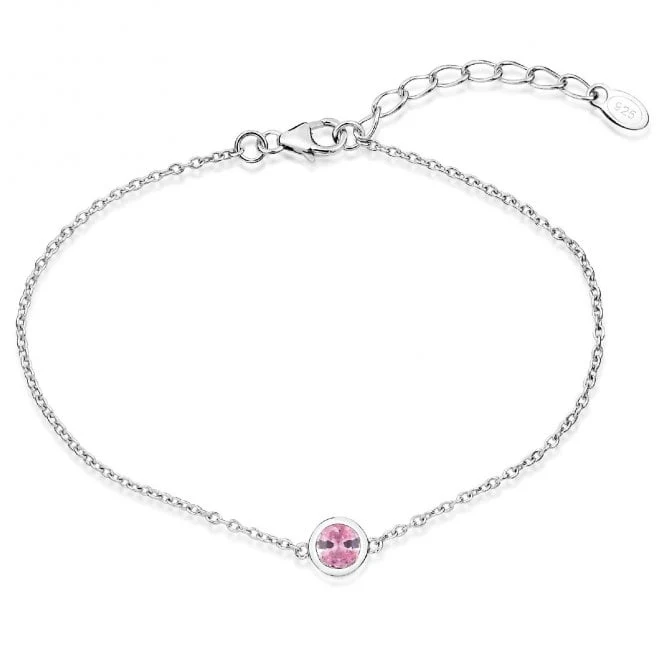 Silver and Pink CZ Single Stone October Birthstone Bracelet