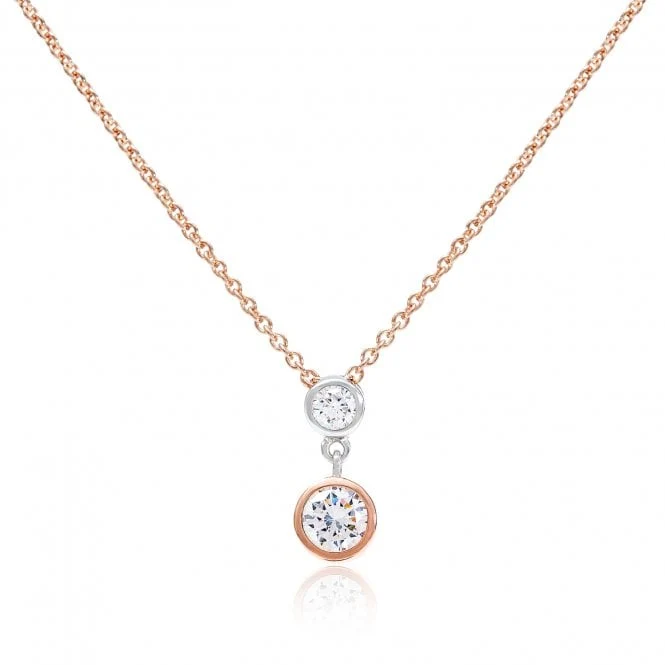 Silver, Rose Gold Vermeil & CZ Double Wheel Pendant Necklace