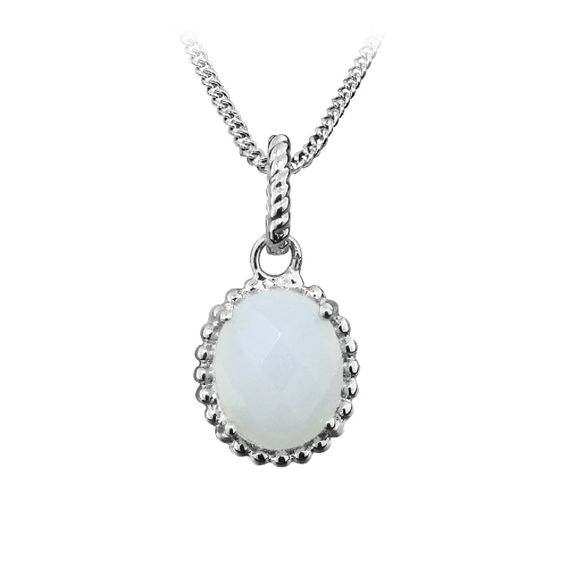 Grace Silver & White Chalcedony Oval Pendant Necklace