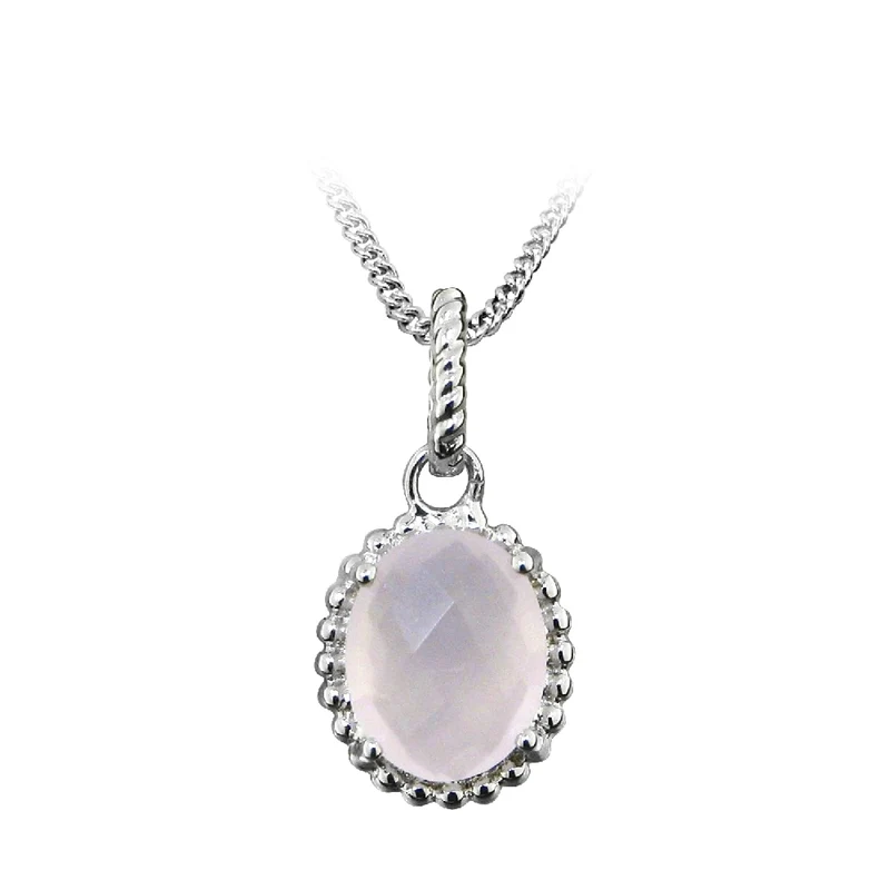 Grace Silver & Pink Chalcedony Oval Pendant Necklace