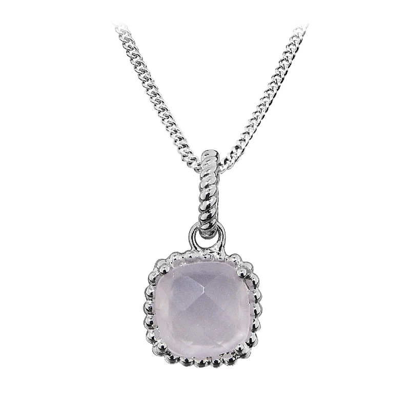 Grace Silver & Pink Chalcedony Square Pendant Necklace