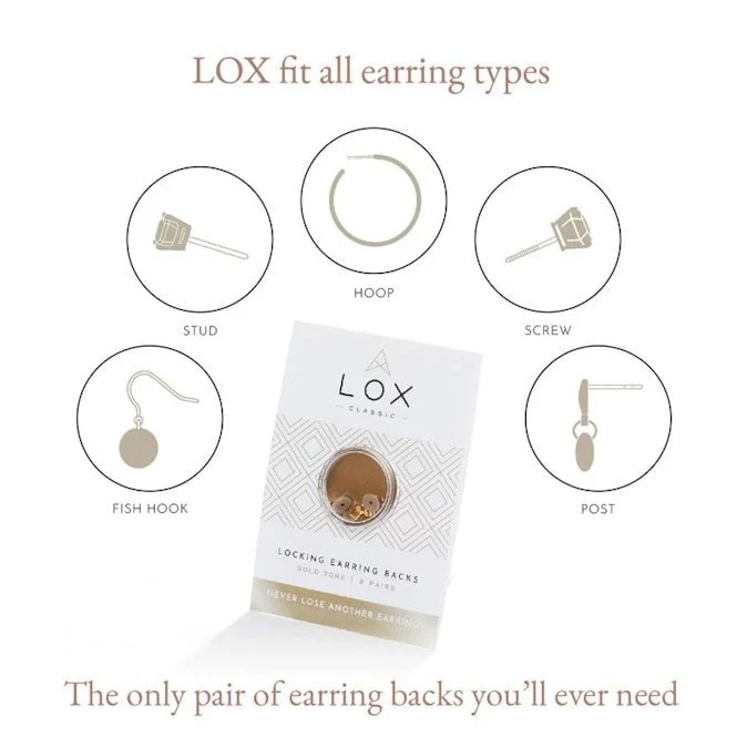 Lox Gold Tone Secure Earring Backs - 2 pairs