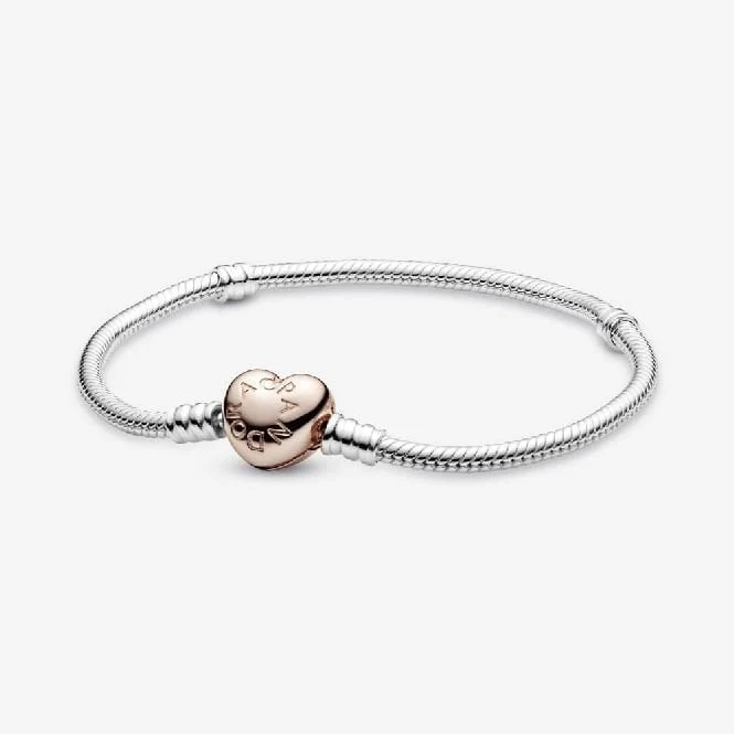 Moments Rose Heart Clasp Snake Chain Bracelet, 21cm