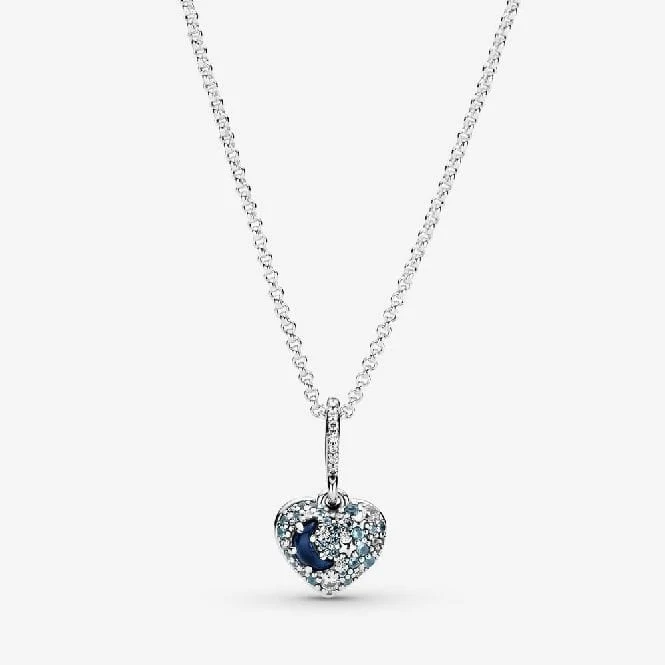 Sparkling Blue Moon & Stars Heart Necklace, 50cm