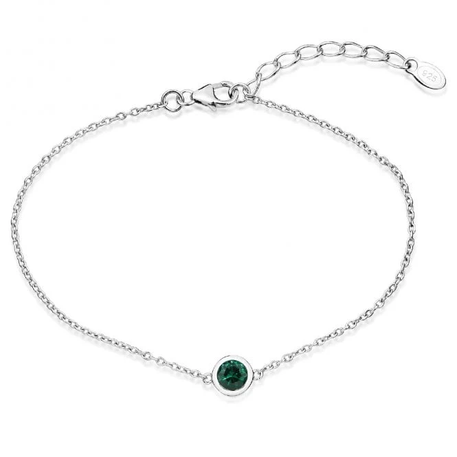 Silver and Emerald Green CZ Single Stone May Birthstone Bracelet