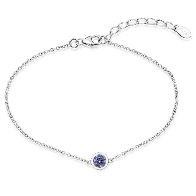 Silver and Amethyst CZ Single Stone February Birthstone Bracelet