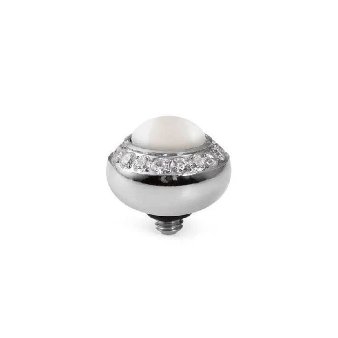Tondo Deluxe Silver and White Pearl Ring Gem Top, 10mm