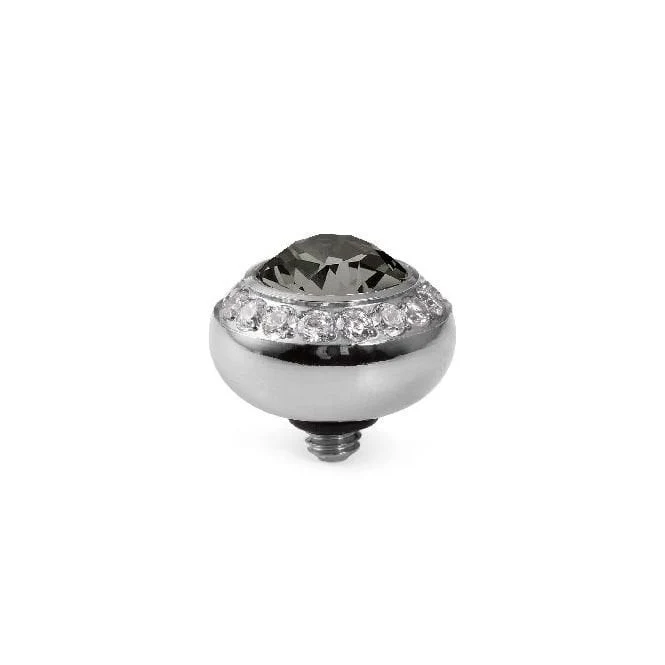 Tondo Deluxe Silver and Black Diamond Ring Gem Top, 10mm