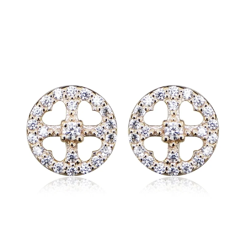 Silver, Rose Gold Vermeil & CZ Circle & Cross Stud Earrings