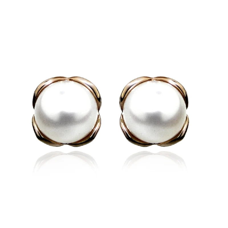 Silver, Rose Gold Vermeil & Pearl Stud Earrings