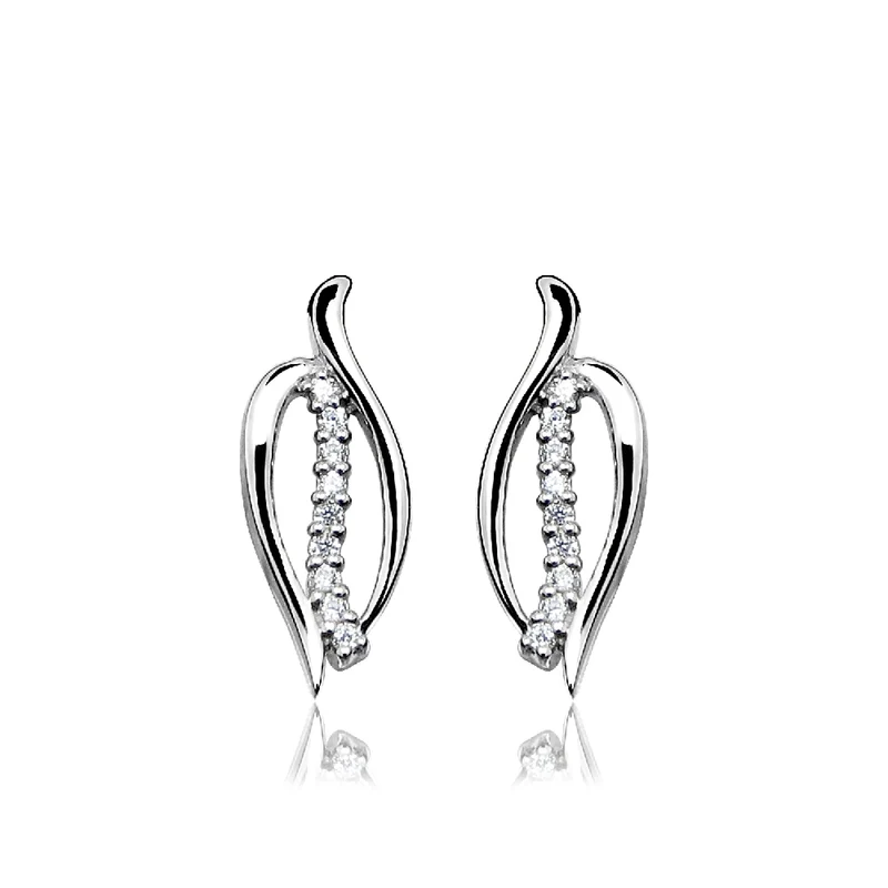 Silver & CZ Open Leaf Stud Earrings