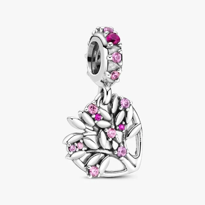 Pink Heart Family Tree Dangle Charms