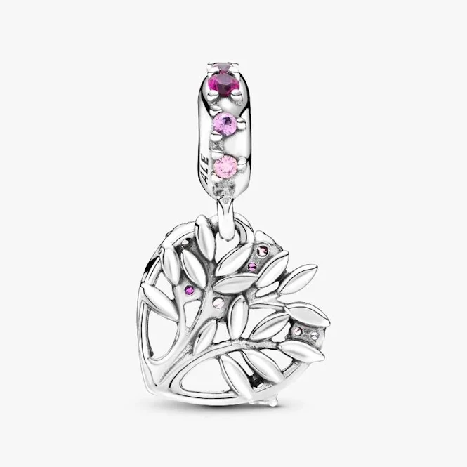 Pink Heart Family Tree Dangle Charms
