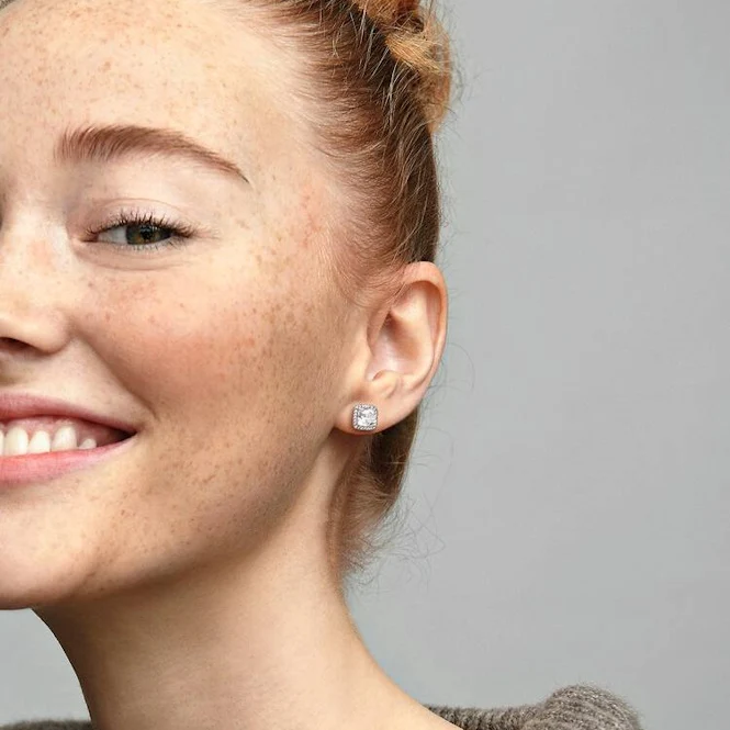 Square Sparkle Halo Stud Earrings